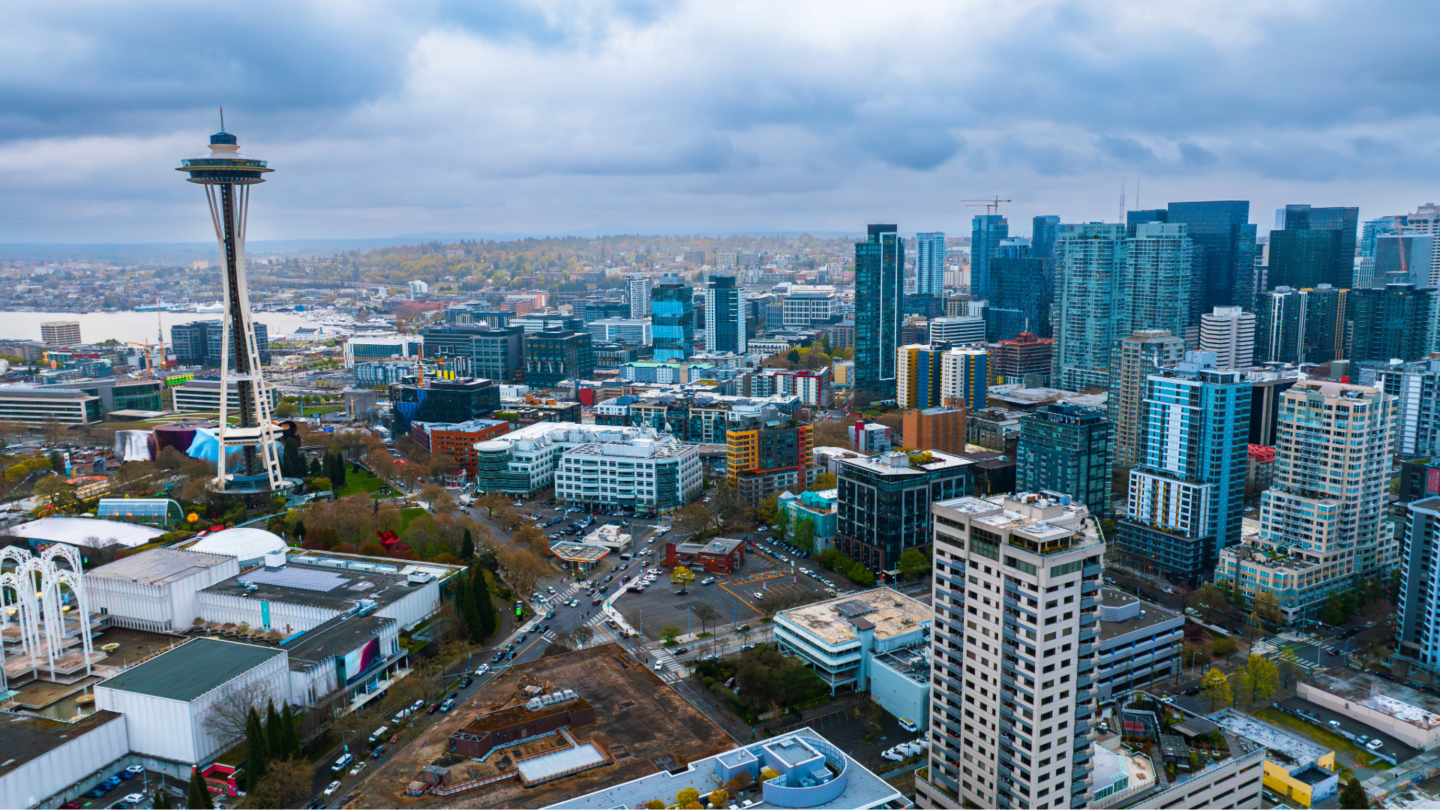 The Seattle Center and the Space Needle skyline view.