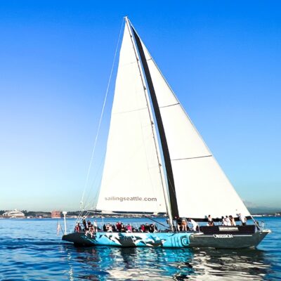 Sailing Seattle Sailboat with Seattle skyline in the back.