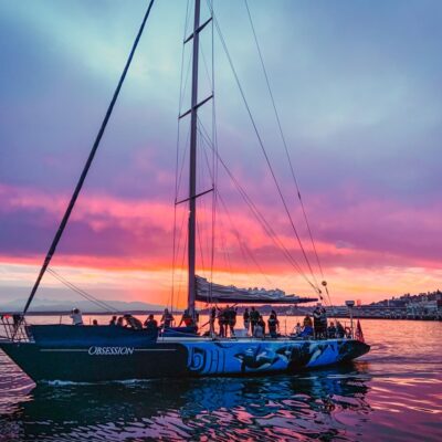 Sailing Seattle Sailboat with Seattle sunset.