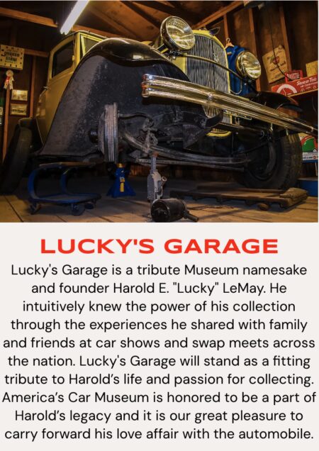 Lucky's Garage graphic for America's Car Museum.