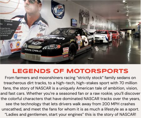 America's Car Museum Legends of Motorsports NASCAR exhibit graphic.