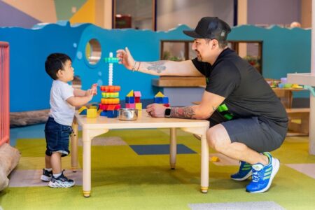 Seattle Children's Museum father and son play.