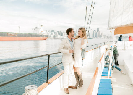 Couple on Seattle's Tall Ship Elliot Bay.