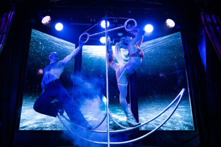 Can Can Culinary Cabaret Cabinet of Curiosities dancers on pole.