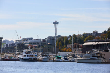 Space Needle from Lake Union Waterways Cruises.