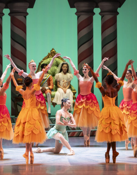 The Pacific Northwest Ballet Nutcracker ballerinas dancing.