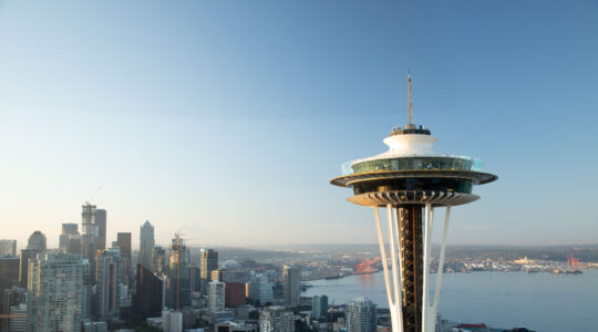 The Space Needle during the morning with a skyline view.