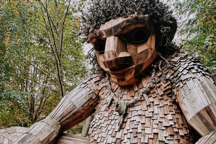 The Bainbridge Island Troll made of wood.