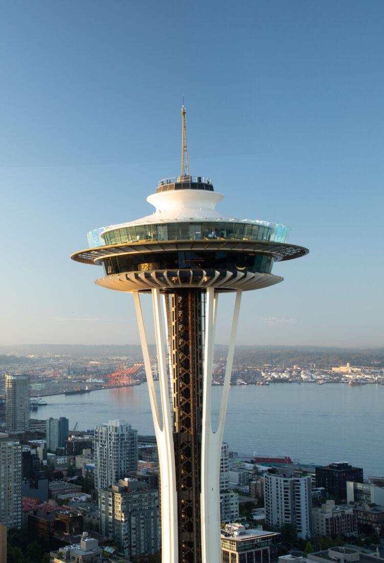 The Space Needle during the morning with a skyline view.